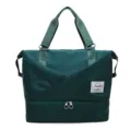Dark green large capacity travel duffel bag, gym tote bag with wet pocket and bottom compartment. - Emerald Green