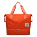 Orange large capacity travel duffel bag for women lightweight gym tote with wet dry compartment. - Vibrant Orange