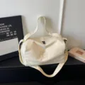 Beige large capacity duffle bag, outdoor fitness sports travel bag with shoulder strap. - Off White