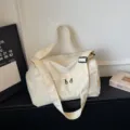 Large capacity canvas sports fitness bag, minimalist casual travel duffel bag for women. - Off White