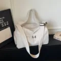 White large capacity sports gym bag for women, shoulder travel duffel bag with wide strap - Light Gray