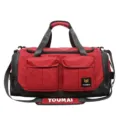 Sac de sport multifonctionnel à carreaux rouges, grand sac de voyage fitness avec bandoulière. - Rouge