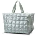Glossy Quilted Tote Bag Waterproof Gym Handbag Casual Travel Shoulder Bag Light Green - Fruit Green