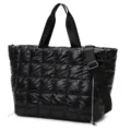 Black quilted puffer tote bag waterproof gym fitness shoulder bag casual travel handbag for women - Versatile Black