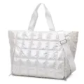 White Pearly Quilted Gym Bag Puffer Tote Waterproof Travel Shoulder Bag Casual Handbag - Pearl White
