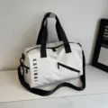 White large capacity travel duffel bag for gym and sports with black straps and waterproof design - 37*20*23 / Off White