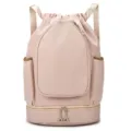 Roze trekkoord sportrugzak met schoenenvak, grote capaciteit fitness tas voor dames. - Khaki