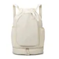 Beige trekkoord sport rugzak, grote capaciteit fitness gym tas met schoenenvak. - Broken Wit