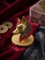 Vintage goudkleurige vos hoofd broche met rode strass steentjes, ideaal voor jasje. - Antiek Goud, Rood