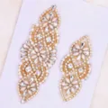 Close-up detail of exquisite rhinestone lace applique with pearls, bridal accessory component. - S (16-17 inch) / White Gold Rhinestone