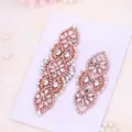 Exquisite rose gold rhinestone pearl bridal garter lace trim wedding accessory detail view - S (16-17 inch) / White Rose Gold Rhinestone