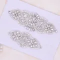 Bridal wedding lace rhinestone garter set with sparkling crystals and pearls. - S (16-17 inch) / White Silver Rhinestone