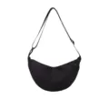 Schwarze Nylon Halbmond Umhängetasche, lässige leichte Beuteltasche für Damen im Alltag. - Schwarz