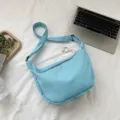 Light blue corduroy dumpling crossbody bag, stylish casual shoulder bag for women daily use. - Blue