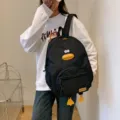 Zaino in tela con anatra nera per donna, carino zainetto stile coreano con design di cartoni animati. - Nero