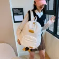 Bellissimo zaino bianco con anatra di cartone animato per donne e studenti stile casual chic - Bianco