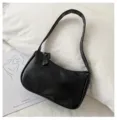 Schlichte schwarze Damentasche, modische PU Leder Schultertasche mit Reißverschluss chic. - Schwarz