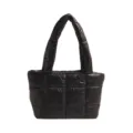 Schwarze gesteppte Puffer Schultertasche, Daunen Baumwolle gepolsterte Tasche für Damen. - Schwarz