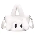 Graziosa borsetta in peluche bianco soffice per bambini, borsa a tracolla morbida con occhi. - Bianco