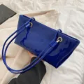 Glänzende Lackleder Umhängetasche Achseltasche Stilvolle Trendige Blaue Handtasche Damen - Blau