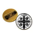 Saint Benedict medal brooch vintage alloy lapel pin Catholic religious badge accessory - Bronze-3