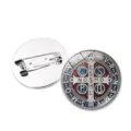 Saint Benedict medal brooch vintage metal cross badge pin for clothes and bags accessories decor - Silver-12