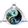 Yin Yang Tai Chi Glas Edelstein Anhänger Halskette Detailansicht, trendiger Modeschmuck. - Tai Chi Tintenmeer Wolken (JY9753-10)