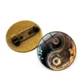 Vintage cosmic yin yang glass cabochon brooch pin for clothing bags fashion accessories - Tai Chi Starry Sky Style 5 / Bronze