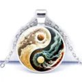 Yin Yang Taiji Glas Cabochon Anhänger Halskette silbernes Metall Schmuck Zubehörteil - Landschaftstinte Tai Chi (JY9753-9)