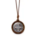 Collana con ciondolo medaglia San Benedetto in legno vintage corda cerata gioielli - Stile 12 (JY9770-12)
