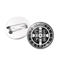 Classic Saint Benedict medal brooch pin, stylish religious metal badge for clothes and bags. - Silver-6