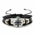 St. Benedict medal multi-layer black leather braided bracelet religious jewelry gift - Style 3 (JY9762) / Black