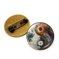 Vintage bronze yin yang brooch pin with cosmos space and daisy art design badge - Tai Chi Starry Sky Style 2 / Bronze