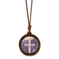 Collana con medaglia di San Benedetto in legno e ciondolo di gioielli in corda cerata. - Stile 7 (JY9770-7)