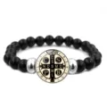 Bracelet de perles noires médaille Saint-Benoît bijoux religieux catholiques pour hommes femmes - Style Perlé Élastique (JY9765-5)