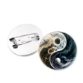Cosmic Yin Yang glass brooch badge for clothes and bags, elegant black and white design. - Tai Chi Starry Sky Style 1 / Silver
