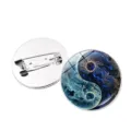 Blue galaxy taiji yin yang glass dome brooch pin badge for clothes bags jewelry accessories decoration. - Tai Chi Starry Sky Style 3 / Silver