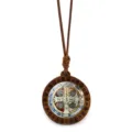 Crystal wooden radiant Saint Benedict medal necklace vintage wax rope wood pendant jewelry - Style 1 (JY9770-1)