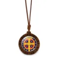 Vintage wood St. Benedict medal pendant necklace with brown wax cord for daily wear. - Style 2 (JY9770-2)