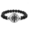 Bracelet de perles avec médaille de Saint-Benoît perles en verre noir bijoux religieux - Style Perlé Élastique (JY9765-3)