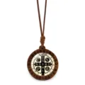 Collana retrò in legno con medaglia di San Benedetto e corda di cera marrone gioiello - Stile 5 (JY9770-5)