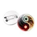 Yin-Yang Tai Chi Glass Dome Brooch Pin Cosmic Universe Pattern Metal Badge Clothing Accessory - Tai Chi Starry Sky Style 7 / Silver