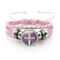 Pink multi-layer leather braided bracelet with Saint Benedict medal charm and metal beads. - Pink Style 7 (JY9762)