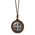 Collana con ciondolo medaglia San Benedetto in legno vintage con cordino cerato religioso. - Stile 6 (JY9770-6)