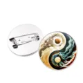 Yin Yang Taiji metal brooch pin badge for women, cosmic fluid art design, decorative accessory. - Tai Chi Starry Sky Style 9 / Silver