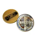 Saint Benedict medal brooch vintage bronze badge catholic religious amulet lapel pin accessory - Copper-1