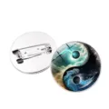 Cosmic Yin Yang Brooch Pin glass dome badge metal back silver lapel clothing accessories - Tai Chi Starry Sky Style 10 / Silver