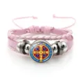 Pink braided leather bracelet with St. Benedict medal charm and metal beads stylish - Pink Style 9 (JY9762)