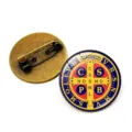 Saint Benedict medal brooch, vintage bronze alloy lapel pin badge for clothes and bags. - Bronze-2