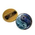Cosmic Blue Yin Yang Taiji Glass Cabochon Bronze Brooch Pin Badge for Clothes Bags - Tai Chi Starry Sky Style 3 / Bronze